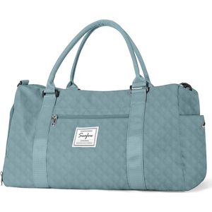 Reistas voor dames, sporttas, handbagage, tas, weekendtas met toilettas en natte tas, waterdichte zwemtas, reistas, duffle tas, fitnesstas, trainingstas, draagtas, B2-lichtblauw