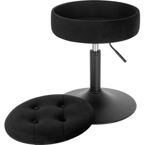 Mini Barkruk - Zwart - Set van 1 - Kleine ronde kruk - Met opbergruimte - Keuken - Barstoel - Velvet - Verstelbaar in hoogte - Zithoogte 49-65cm