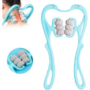 Handmatige nekmassagerol - nekmassageapparaat - 6 ballen - blauw