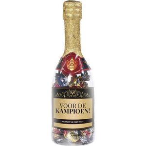 Snoep - Champagnefles - Voor de kampioen - Gevuld met Snoep - In cadeauverpakking met gekleurd lint