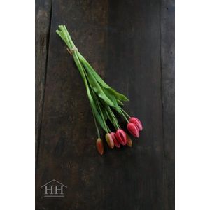Tulpen - in knop - fel roze | beauty - 44cm - 7 stelen - kunst tulpen - tulpenboeket - nep tulpen - tulp