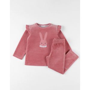 2-delige pyjama met konijntje uit fluweel, koraal