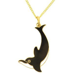 Behave Ketting goud kleur dolfijn zwart wit emaille 28 cm