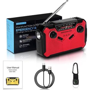 Noodradio - Opwindbare Radio - Dynamo Solar - Noodpakket Opwindbaar - Zaklamp / Powerbank - Survival radio - Rood