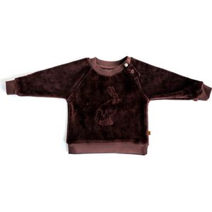 MXM Baby trui- Bruin- velours- Sweater- Katoen- Borduursel- Haas- Maat 80