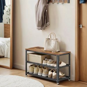 Schoenenbank – Met 2 Roosterplanken – 30 x 73 x 45 cm – Compact Schoenenrek