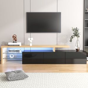 Sweiko Modern TV kast, Stijlvolle elegantie, Praktische opbergruimte, Hoogglans zwart, Houtlook, LED verlichting