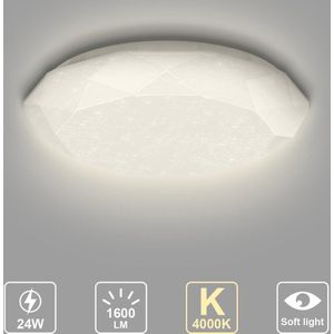 Aigostar LED Plafondlamp - Plafondlampen - Plafonnière - 24W - 4000K - Ø 40 cm - 1600lm - Diamant