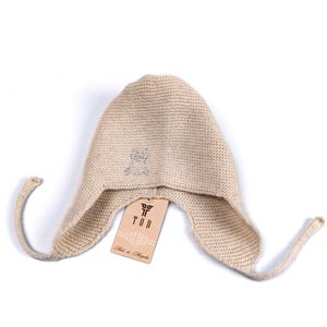 Mongolian Made - Wollen mutsen - 100% schapenwol - Patroon Poes/Konijntje - Jongen / Meisje - 3 t/m 8 jaar - Creme/Bruin