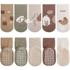 5 paar Baby kinderen sokken met anti slip grip sneaker sokken onzichtbaar katoen