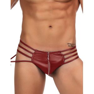 Lederen heren slip met rits en lederen touwtjes - Bordeaux - Medium - 40/42