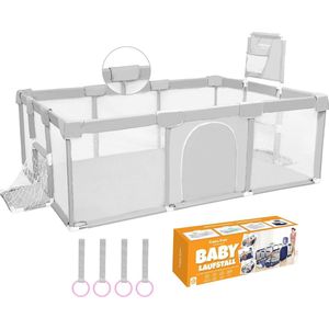 Babybox met ballenbad speelbox met basketbalring en voetbaldoel, 188x124x66cm - Ideaal voor baby speelgoed en als babywalker.