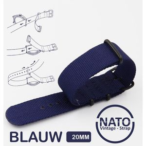 20mm Premium Nato Strap BLAUW met zwarte gesp - Vintage James Bond - Nato Strap collectie - Mannen - Vrouwen - Horlogeband - 20 mm bandbreedte voor oa. Seiko Rolex Omega Casio en Citizen