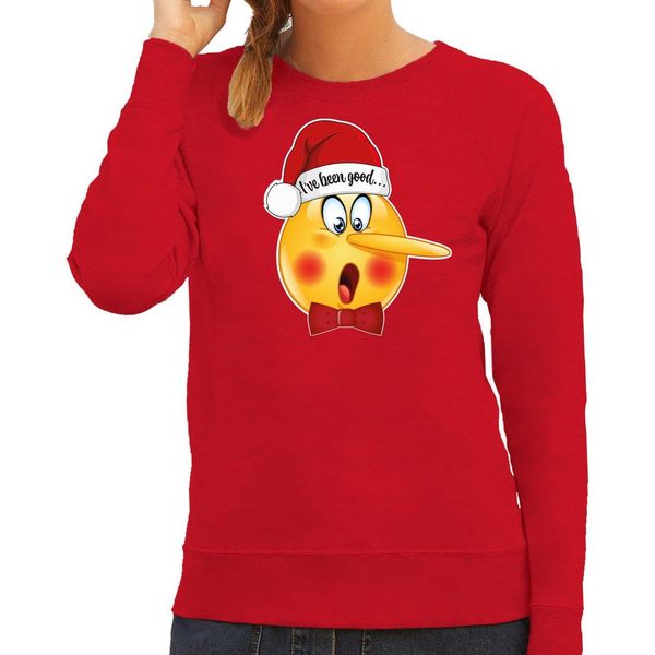 Bellatio Decorations foute kersttrui/sweater dames - Leugenaar - rood - braaf/stout M