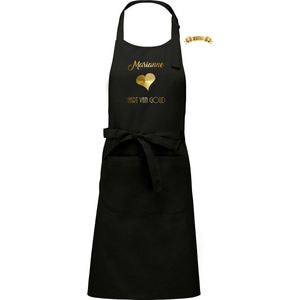 Naam cadeau - Hart van Goud - unisex keukenschort/barbecueschort - zwart - cadeau voor hem en haar