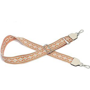 Schouderband voor tas - oranje/beige - tassenriem met ruit print - Aztec - 135 cm lang - 5 cm breed - schuifgesp - SIT0328 - STUDIO Ivana
