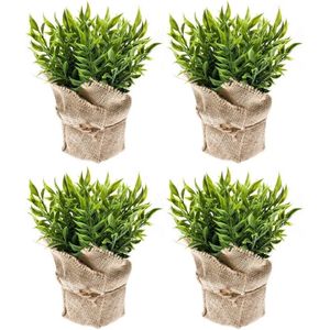4x Kunstplanten muizendoorn kruiden groen in pot 20 cm - Kunstplanten/Nepplanten