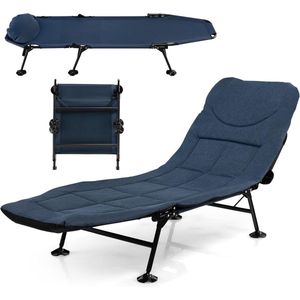 COSTWAY Karperligstoel met afneembaar matras en 6-voudig verstelbare rugleuning, inklapbaar veldbed, tot 200 kg belastbaar, visligstoel, campingbed, 194 x 66 x 29 cm