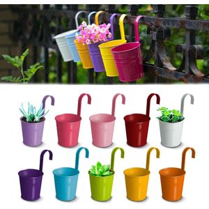 Metalen Hangende Plantenpotten Hek - Set Van 10 Bloempotten - Tuin Hangende Plantenbak Emmer - Bloemenhouder - Veelkleurige Hangende Emmer - Tuin Balkon Woondecoratie