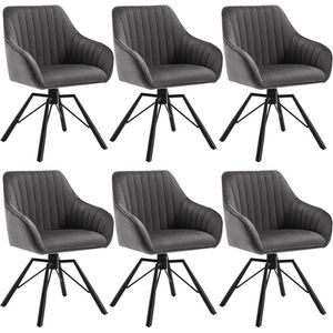 Roterende eetkamerstoelen set van 6 - fluwelen fauteuils - draaistoelen - 360 graden rotatie, comfortabel en stevig - 58 cm x 83,5 cm x 53,5 cm