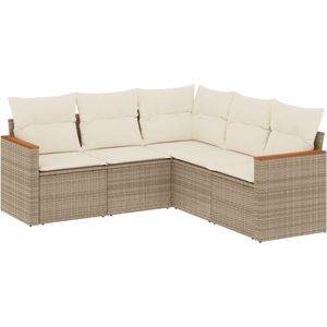 vidaXL 5-delige Loungeset met kussens beige Loungeset - Tuinset - Loungehoek - PE-rattan - Outdoor Furniture