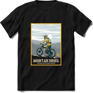 Mountain Biking | TSK Studio Mountainbike kleding Sport T-Shirt | Lichtblauw - Geel | Heren / Dames | Perfect MTB Verjaardag Cadeau Shirt Maat XL