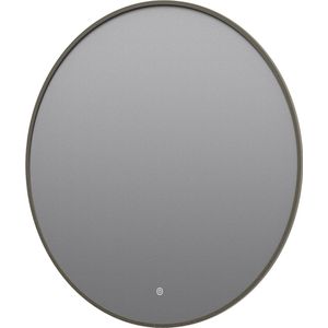 Ronde badkamerspiegel Mauri gun metal met verwarming, LED verlichting en touch sensor 100x100cm