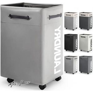 Mrs. Jones Grote Inklapbare Wasmand met Wielen - Opvouwbare Dunne Wasmand met Handvat - Praktische Opbergboxvoor Slaapkamers en Wasruimte (Lichtgrijs o2) .