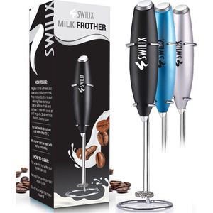 SWILIX ® Melkopschuimer met RVS Houder - Handmatige Melk Opschuimer - Elektrisch - Zwart