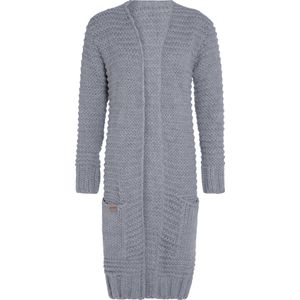 Knit Factory Alex Lang Gebreid Dames Vest - Grof gebreid lichtgrijs damesvest - Cardigan voor de herfst en winter - Lang vest tot over de knie - Licht Grijs - 40/42