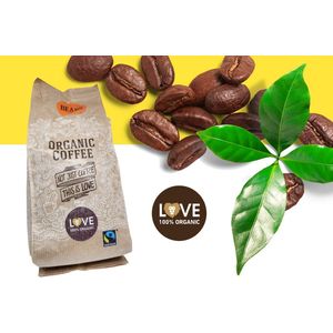 Fairtrade koffiebonen | Love 100% Organic | Koffiebonen | Een kopje romantiek in een mok | koffiebonen Fairtrade 1 KG | 100% biologische koffiebonen | Samen stap voor stap aan een betere wereld | Geschikt voor koffiebonen machine of koffiemolen |
