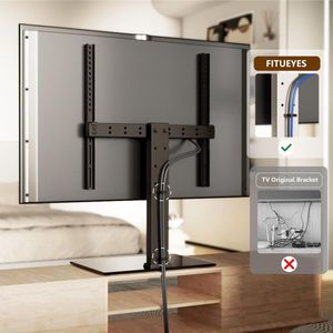 Universele Tv-standaard voor 27-55 Inch TV, In Hoogte Verstelbaar & 10° Horizontaal Verstelbaar TV Stand met 8mm Glazen Voet, Max VESA 400x400mm 40kg