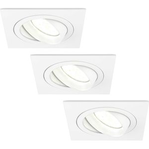 Ledvion Set van 3 LED Inbouwspots Sevilla, Wit, 5W, 4000K, 92 mm, Dimbaar, Vierkant, Badkamer Inbouwspots, Plafondspots, Inbouwspot Frame