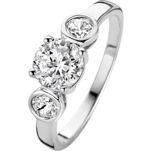 Sterling silver solitaire ring set with white zirconia - size 50 - rho plated