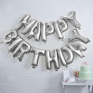 Folie ballonnen met letters 'HAPPY BIRTHDAY' in zilver kleur (13 stuks ballon) - Verjaardag decoratie