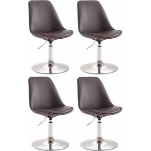 CLP Maverick Set van 4 Eetkamerstoelen - Kunstleer bruin chroom