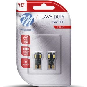 M-Tech LED W5W 24V - Heavy Duty - 4x Led diode - Wit - Set - Geschikt voor 24V voertuigen