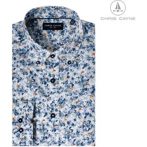 Chris Cayne heren overhemd - blouse heren - 1214 - blauw print - lange mouwen - maat M