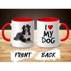 Mok rood/wit Bernese Mountain Dog - I love my dog / dog lover / dogs - ik hou van mijn hond / hondenliefhebber / honden
