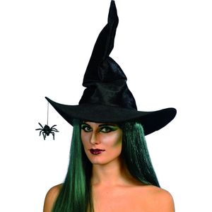 Halloween - Hoge heksenhoed zwart met kreukels en spin 74 cm - Heksen verkleed hoed - Halloween/Horror