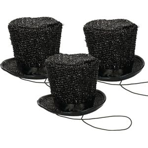 Guirca Carnaval verkleed mini hoedje voor diverse thema's - 5x - zwart - glitters - dames
