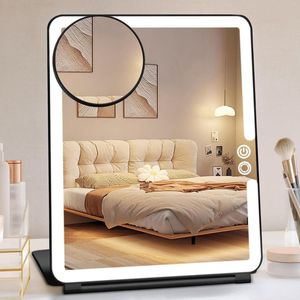 Draagbare Grote Reizen Make-up Spiegel met Licht - 10x7.5 - 1800mAh Oplaadbaar - Verlicht - 3 Kleur Lichten - Dimbaar - Vouwen - Up Make-up Spiegel met Kleine 10x