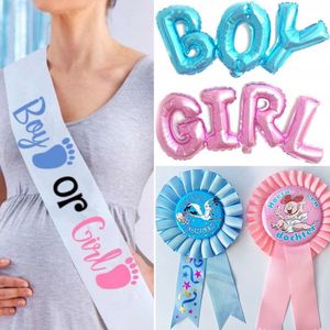 Genderreveal set met sjerp, rozetten en ballonnen - genderreveal - babyshower - baby - geboorte - zwanger