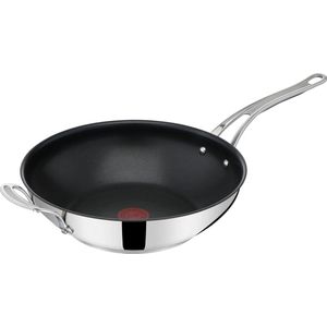 Jamie Oliver Cook`s Classic wokpan 30 cm, anti-aanbaklaag, veilig, thermosignaal, geklonken siliconen handvat, geschikt voor inductie, ovenvast, roestvrij staal