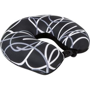 Kuschelmaxx Nekkussen met vibratiemassage - Reiskussen vliegtuig - Zwart - Stevig & zacht - Mooie print - Gevuld met microgranulaat - Vormvast & wasbaar - Ideaal voor op reis - Koele & warme zijde