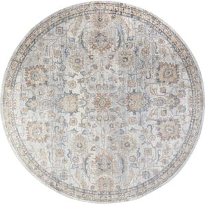 SURYA Vloerkleed - Woonkamer, Slaapkamer - Rond Afwasbaar Vintage Tapijt ESTHER - Grijs/Geel - Ø 200 cm