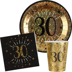 Verjaardag feest bekertjes/bordjes en servetten leeftijd - 30x - 30 jaar - goud