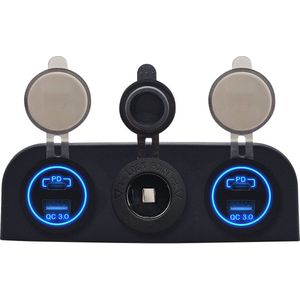 ProRide 12V USB Autolader 2 Poorten - QC3.0 - Voltmeter en 12V/24V Sigarettenplug - Drievoudig opbouw