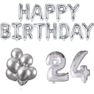 24 jaar Verjaardag Versiering Ballon Pakket Zilver