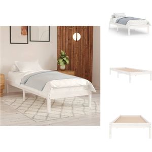 vidaXL Bedframe - Grenenhout - 205.5 x 105.5 x 31 cm - Wit - Bed